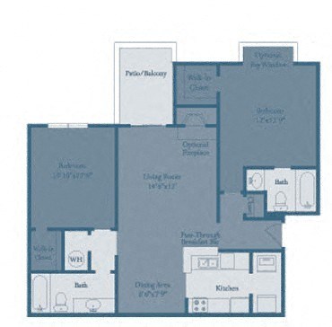 Floor plan for 2 beds, 2 baths, 994 sqft